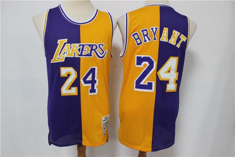 Men's Lakers #24 Kobe Bryant Two Color Patchwork Retro Jersey