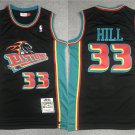 Men's Pistons #33 Grant Hill Jersey Black Big Horse Head Stitched