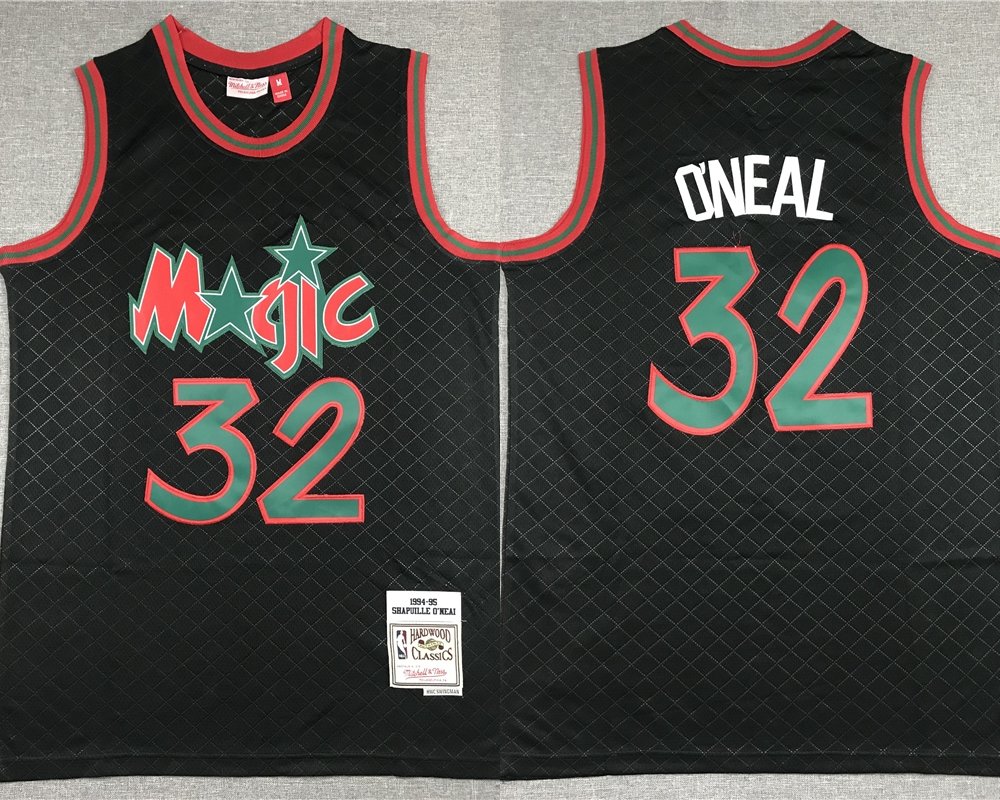 Men's Magic #32 Shaquille O'Neal Black Jersey Lattice Checked Plaid