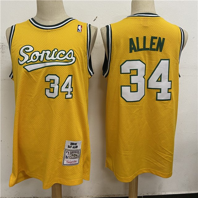 Men's Seattle Supersonics #34 Ray Allen Yellow Jersey Gold