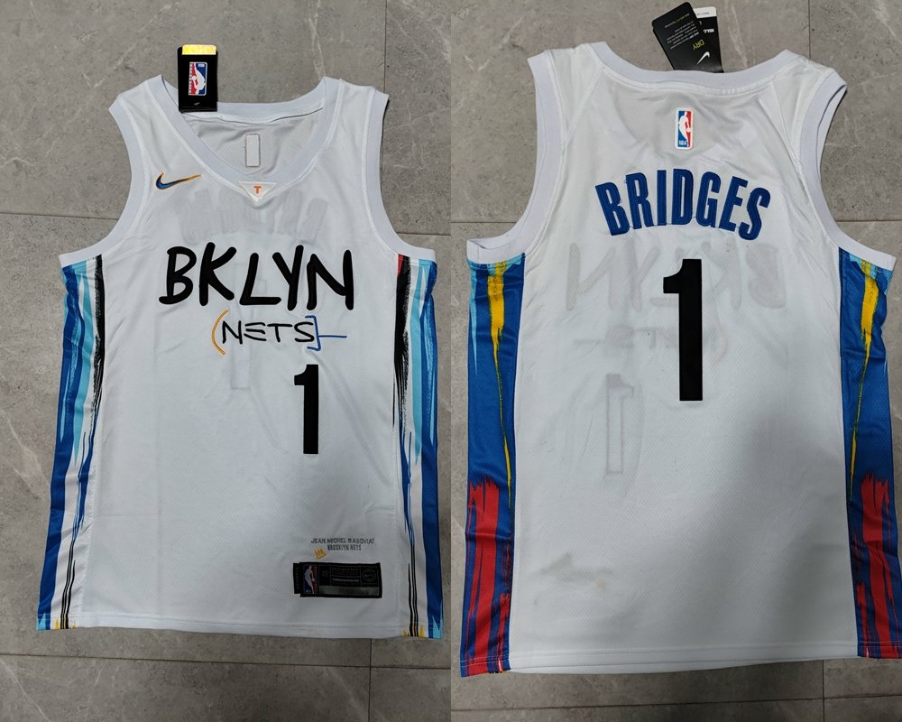 Men's Nets #1 Mikal Bridges City Jersey White 2023