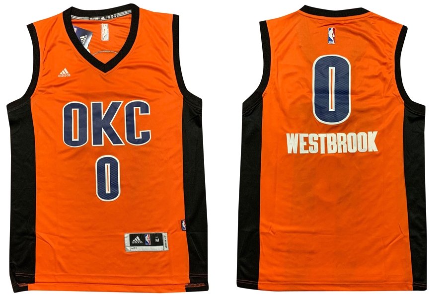 Men's Oklahoma City Thunder #0 Russell Westbrook Jersey Orange