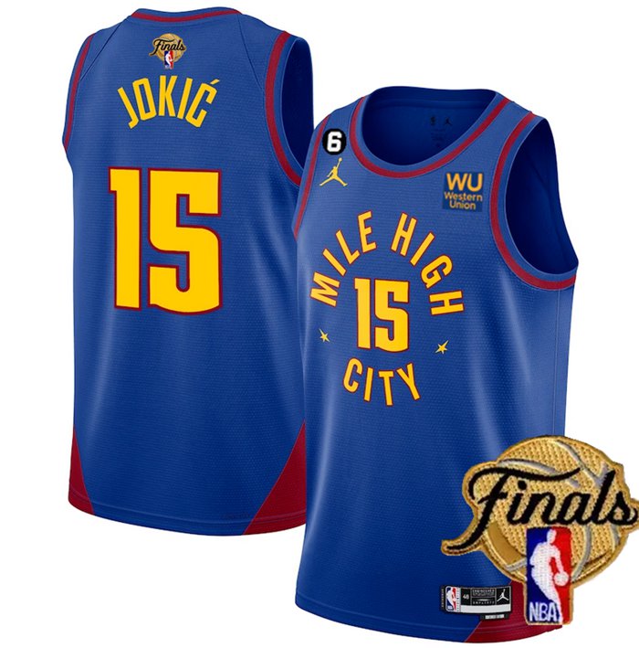 Men's Nuggets #15 Nikola Jokic Blue 2023 Finals Statement Edition Stitched Basketball Jersey