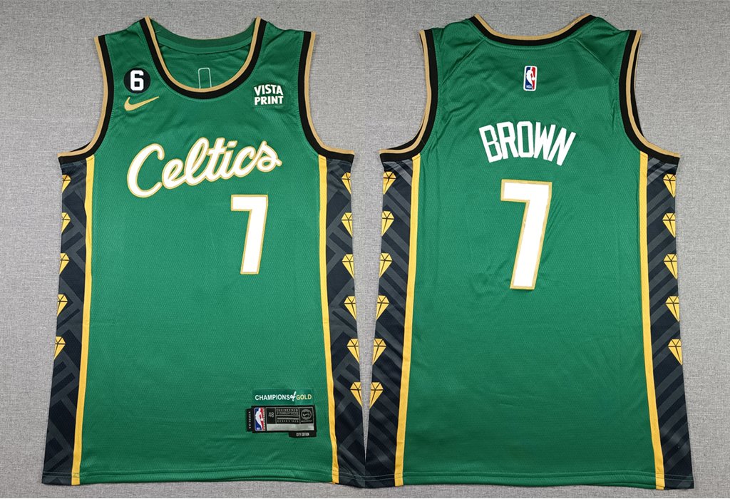 Men's Celtics #7 Jaylen Brown City Jersey Green 2023