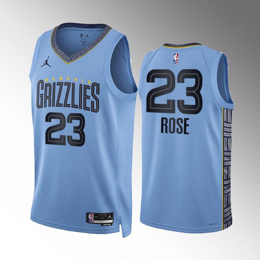 Men's Memphis #23 Derrick Rose Blue Statement Edition Stitched Basketball Jersey
