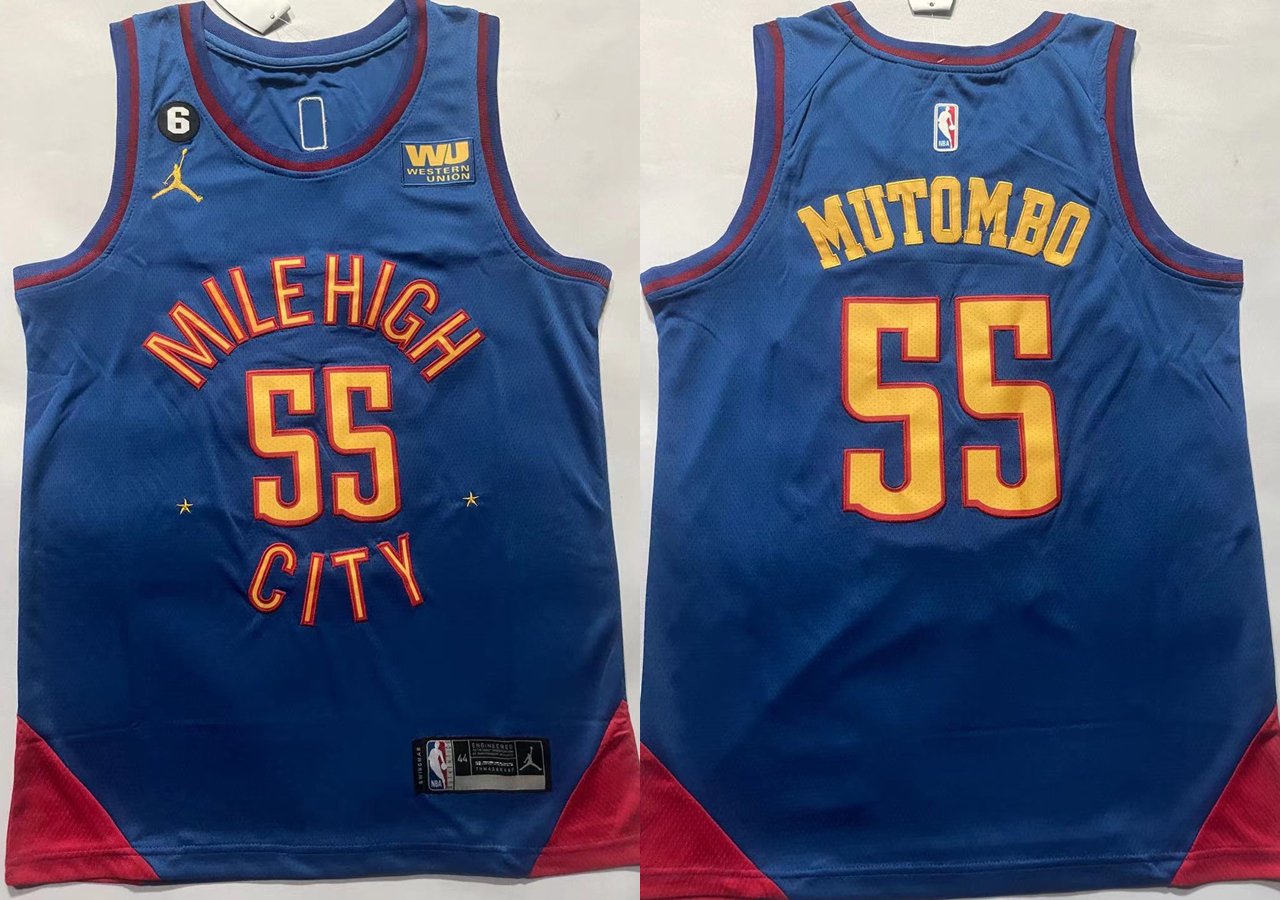 Men's Denver Nuggets #55 Dikembe Mutombo Statement Jersey Blue