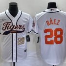 Men's & Youth Tigers #28 Javier Baez White Cool Base Stitched Jersey