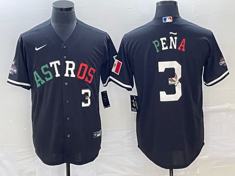 Men's HOU #3 Jeremy Pena Number Mexico Black Cool Base Stitched Player Jersey