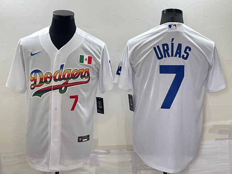 Men's Dodgers #7 Julio Urias Rainbow White Mexico Cool Base Jersey