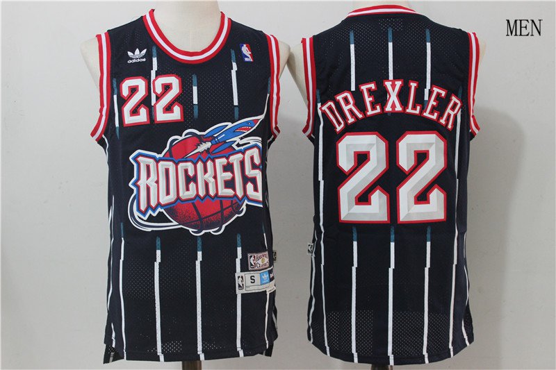 Men's Rockets #22 Clyde Drexler Purple Stripe classic Jersey Throwback