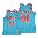 Men's Bulls #91 Dennis Rodman Hardwood Classic NBA Jersey Light Blue 1996