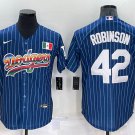 Men's Dodgers #42 Jackie Robinson Rainbow Blue Red Pinstripe Mexico Cool Base Jersey