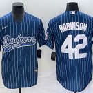 Men's Dodgers #42 Jackie Robinson Navy Blue Pinstripe Cool Base Jersey 1