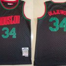 Men's Rockets #34 Hakeem Olajuwon Black Jersey Lattice Checked Plaid