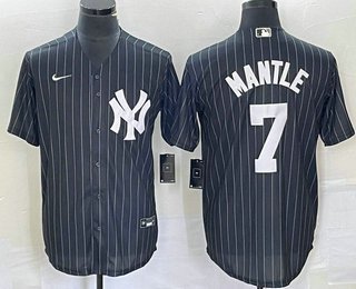 Men's 2023 NYY Mickey Mantle Player Jersey Black Pinstripe