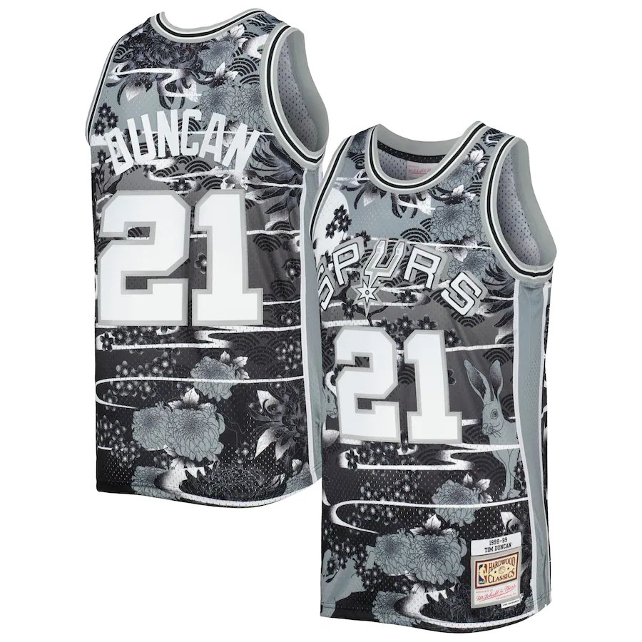 Men's Spurs #21 Tim Duncan Retro Basketball Jersey Grey Year Of The Rabbit