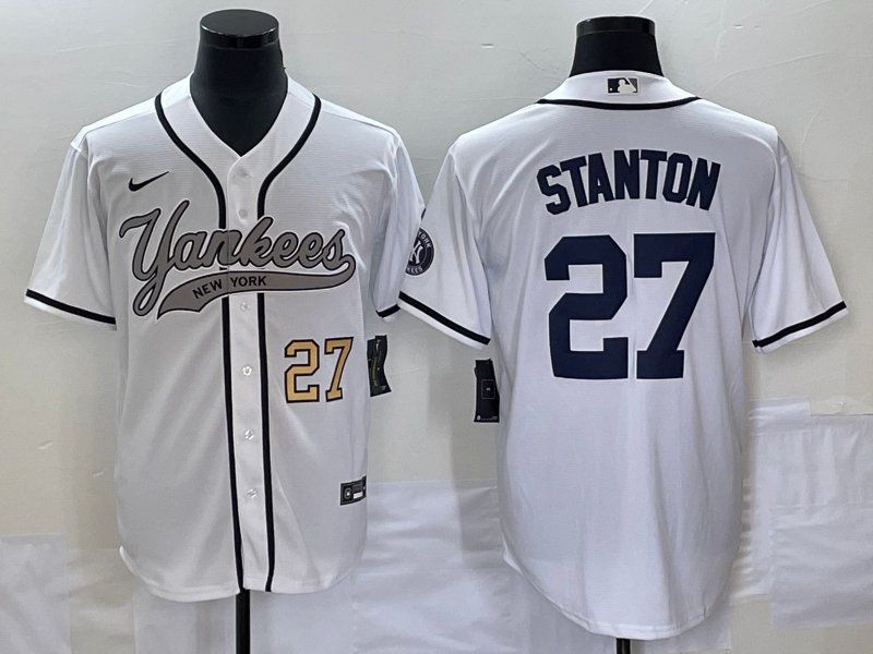 Men's 2023 Yankees #27 Giancarlo Stanton Cool Baseball Jersey White