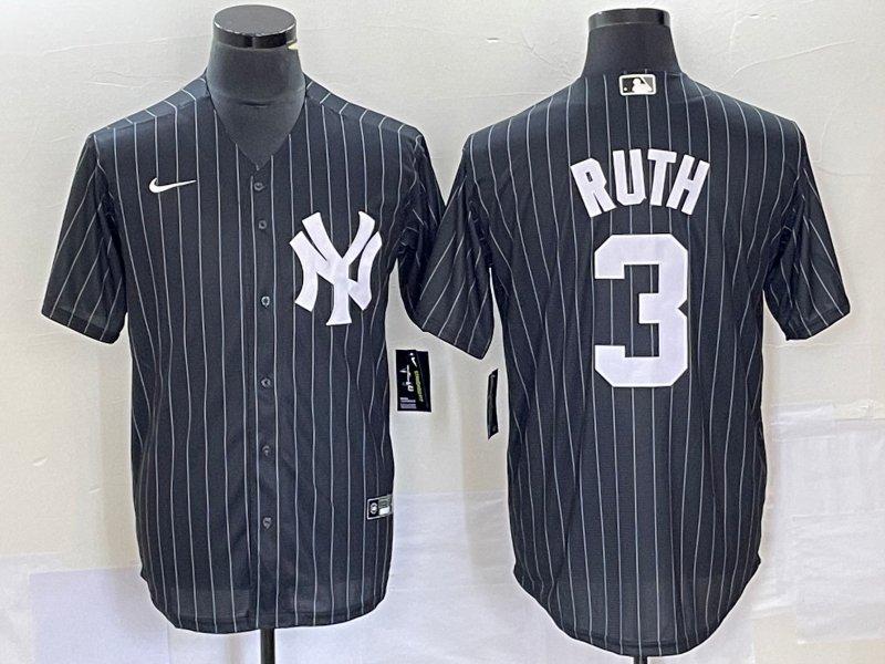 Men's NYY #3 Babe Ruth Black Pinstripe Cool Base Stitched Player Jersey