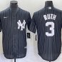 Men's NYY #3 Babe Ruth Black Pinstripe Cool Base Stitched Player Jersey