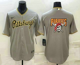 Men's Pittsburgh Pirates Blank Big Logo Grey Stitched Cool Baseball Jersey