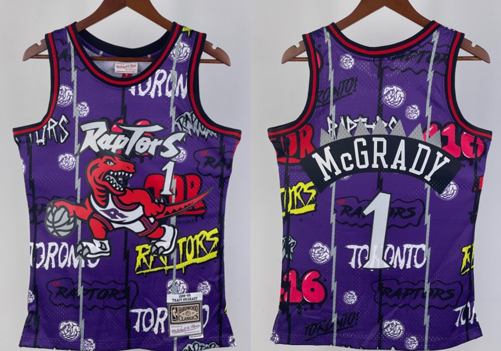 Men's Mitchell & Ness Raptors #1 Tracy McGrady Swingman Hot Press Jersey