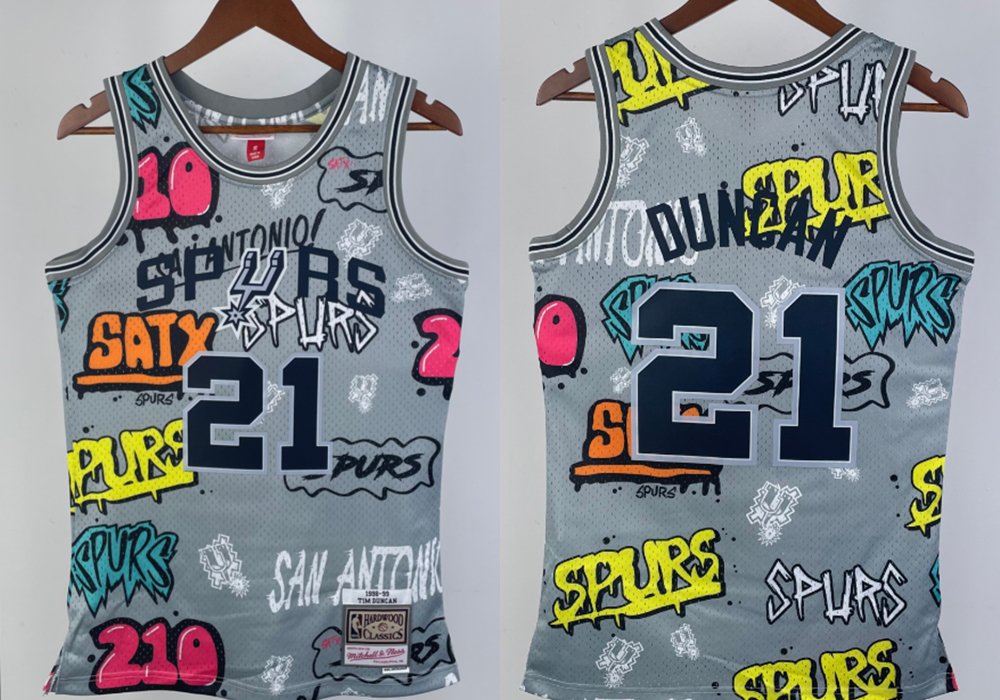 Men's Mitchell & Ness Spurs #21 Tim Duncan Swingman Hot Press Jersey