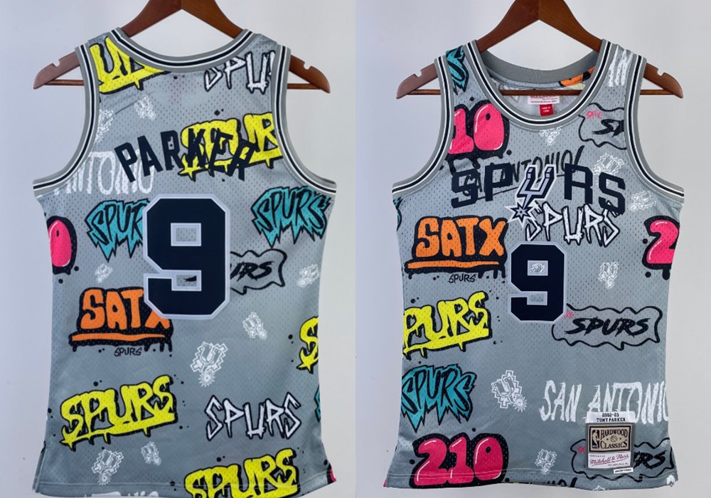 Men's Mitchell & Ness Spurs #9 Tony Parker Swingman Hot Press Jersey