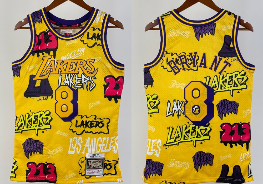 Men's Mitchell & Ness Lakers #8 Kobe Bryant Swingman Hot Press Jersey
