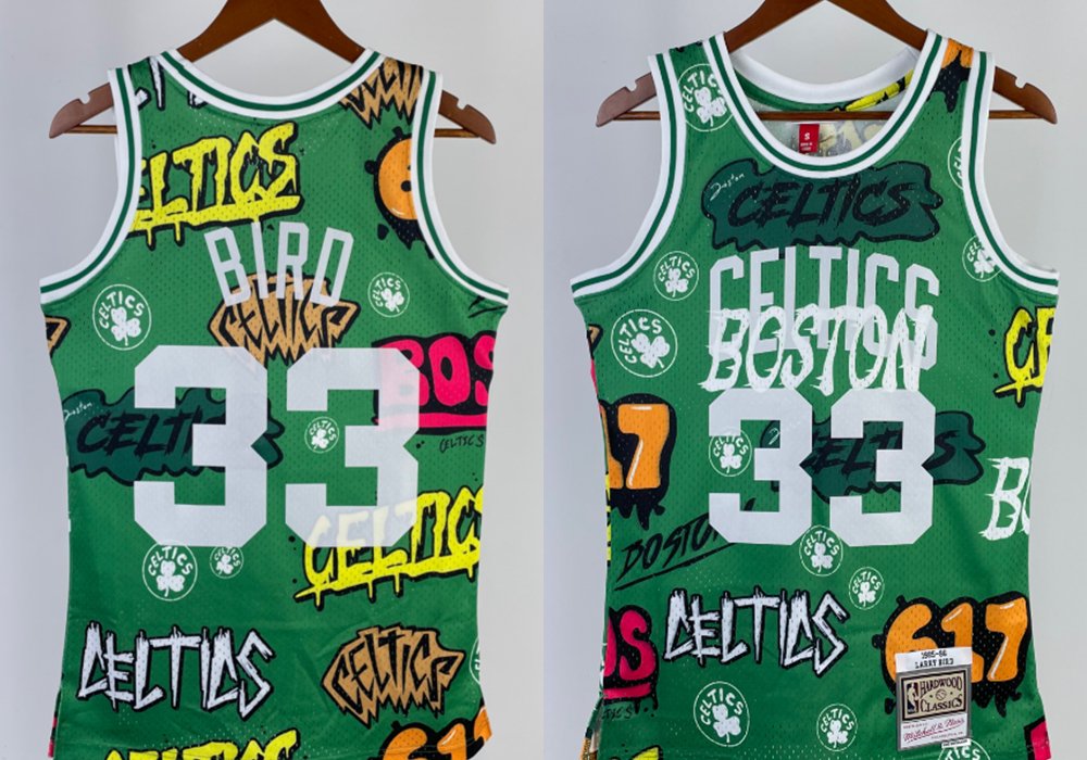 Men's Mitchell & Ness Celtics #33 Larry Bird Swingman Hot Press Jersey