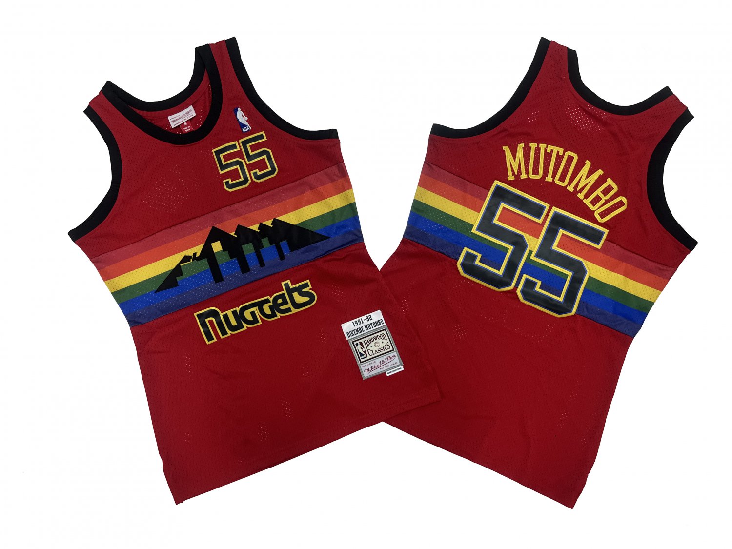 Men's Mitchell&Ness Nuggets #55 Dikembe Mutombo Swingman Stitched Jersey Red