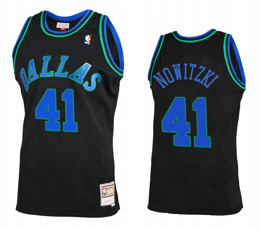Men's Mitchell&Ness Mavericks #41 Dirk Nowitzki Swingman Stitched Jersey Black