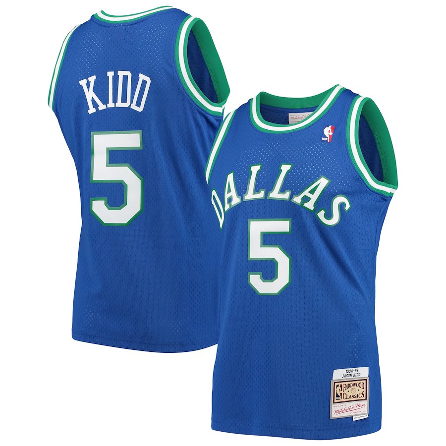 Men's Mitchell&Ness Mavericks #5 Jason Kidd Swingman Stitched Jersey Blue