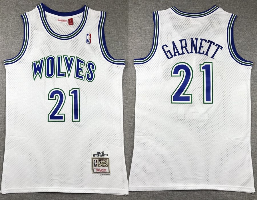 Men's Timberwolves #21 Kevin Garnett White Jersey Mitchell & Ness 1995