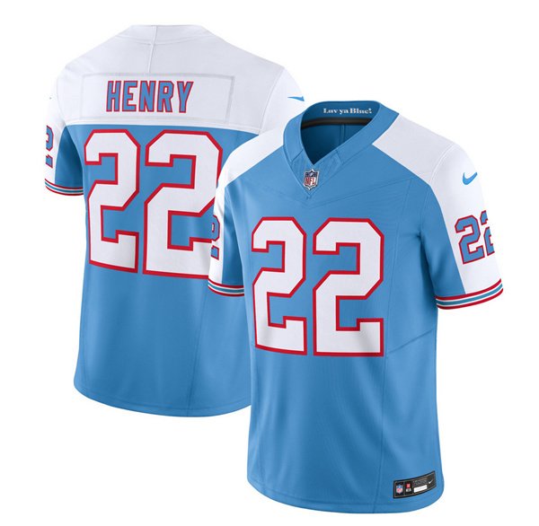 Mens Titans 22 Derrick Henry 2023 Fuse Blue Football Retro Jersey 