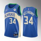 Men's Bucks #34 Giannis Antetokounmpo City Basketball Jersey Blue 2024