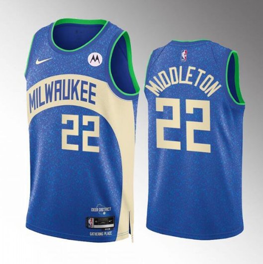Men's Bucks #22 Khris Middleton City Basketball Jersey Blue 2024