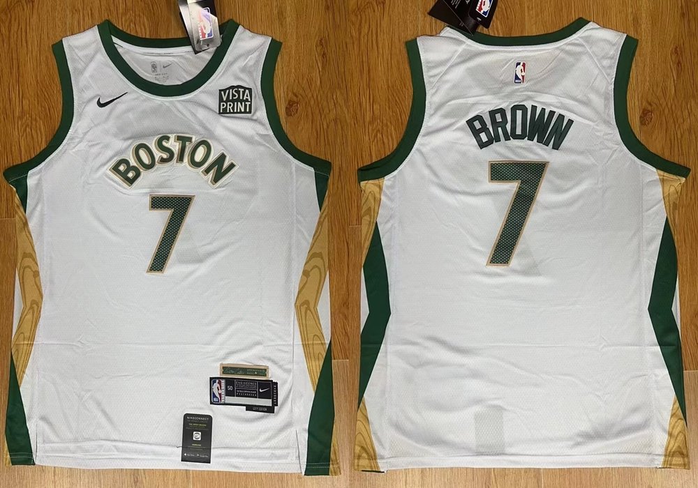 Men's Celtics #7 Jaylen Brown Basketball Jersey White 2024 City Edition