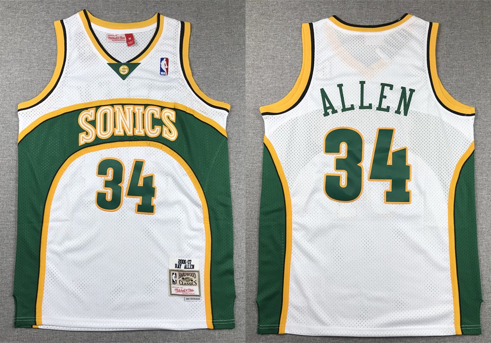 Men's Seattle Supersonics #34 Ray Allen Royal Basketball White Jersey