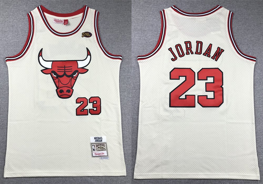 Men's Mitchell & Ness Bulls #23 Michael Jordan Jersey Cream White