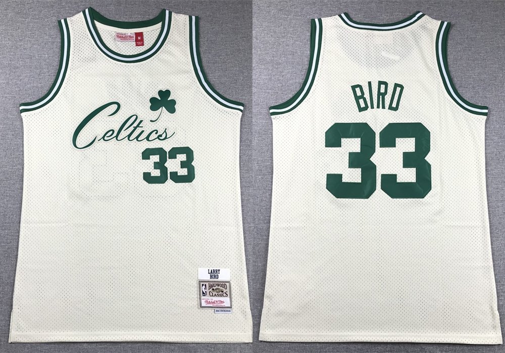 Men's Mitchell & Ness Celtics #33 Larry Bird Basketball Jersey Cream White