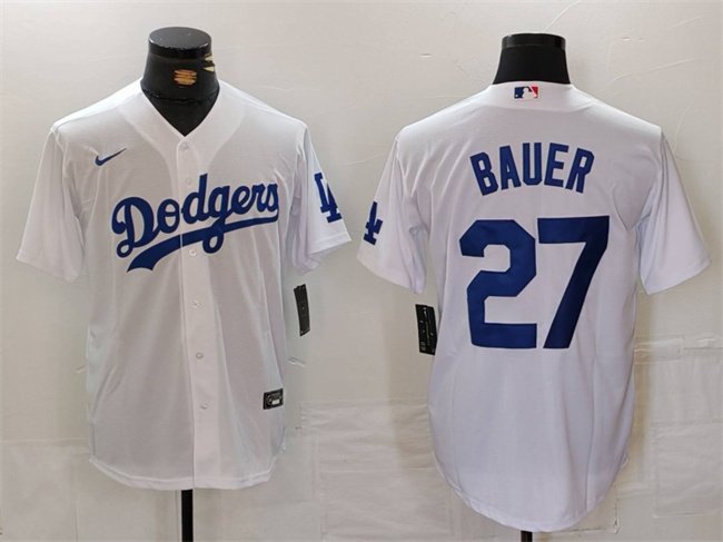 Men's LAD #27 Trevor Bauer White Stitched Player Jersey