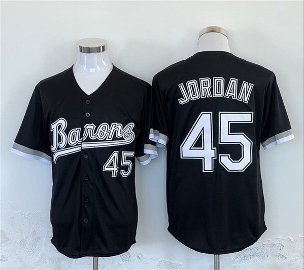 Men's Birmingham Barons #45 Michael Jordan Black Throwback Stitched Player Jersey