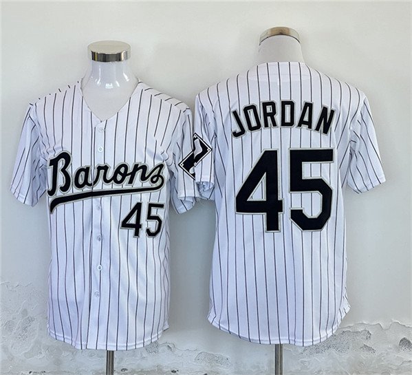 Men's Birmingham Barons #45 Michael Jordan White Throwback Stitched Player Jersey
