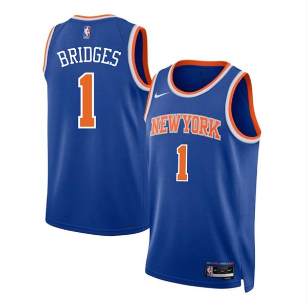 Men's New Yok Knicks #1 Mikal Bridges Blue Icon Edition Basketball Jersey