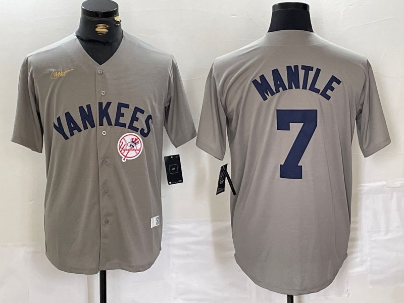 Mens NYY #7 Mickey Mantle Gray Cool Base Stitched Player Jersey