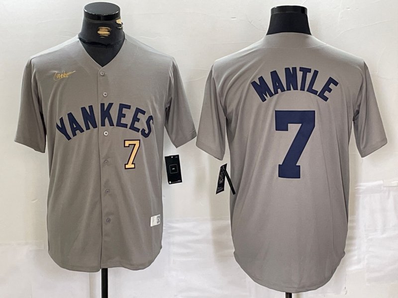 Any Size NYY #7 Mickey Mantle Gray Cool Base Stitched Player Jersey