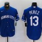 Any Size Kansas City Royals #13 Salvador Perez Royal Cool Base Stitched Jersey