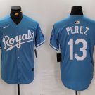 Any Size KCR #13 Salvador Perez Light Blue Cool Base Jersey
