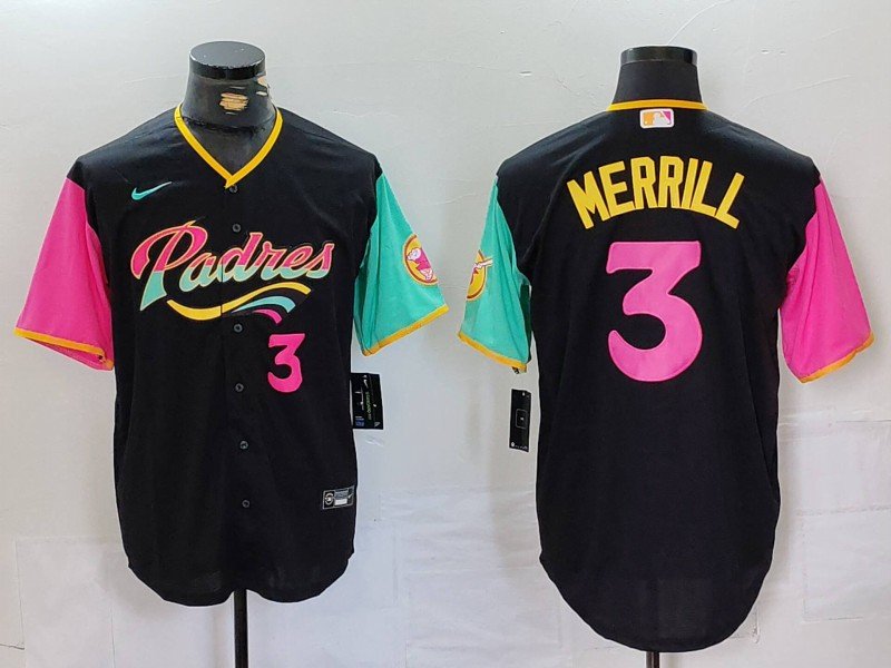 Men's SDP #3 Jackson Merrill Black Player Number Fashion Player Jersey