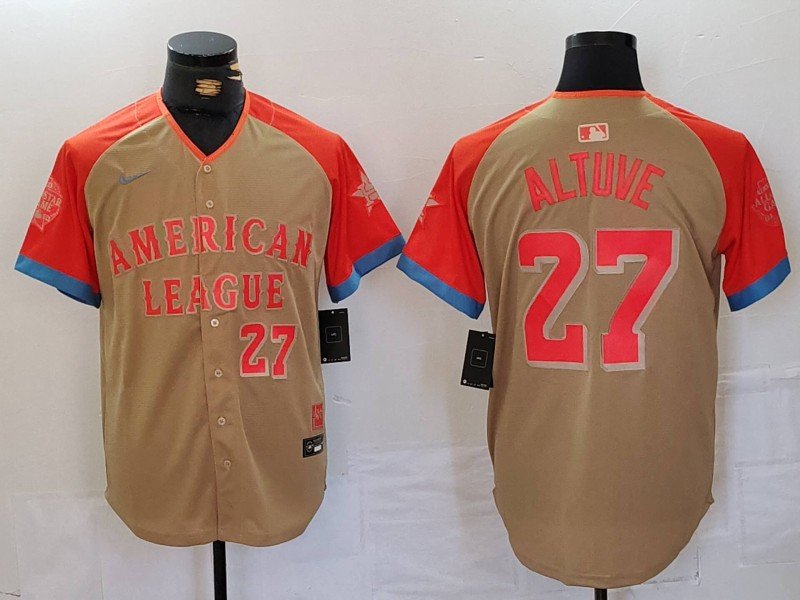 Any Size HOU #27 Jose Altuve Number Cream 2024 All Star Jersey
